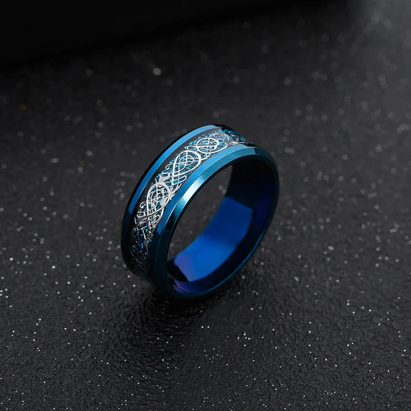 Stainless Steel Inlay Red Carbon Fibre Rings For Men Tungsten Black Wedding Viking Dragon Rings Accessories Anillo Hombre