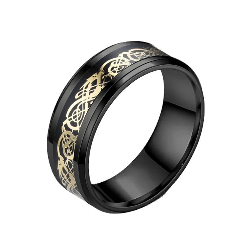 Stainless Steel Inlay Red Carbon Fibre Rings For Men Tungsten Black Wedding Viking Dragon Rings Accessories Anillo Hombre