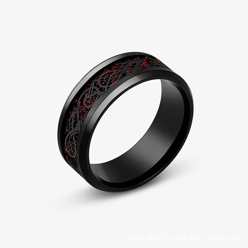 Stainless Steel Inlay Red Carbon Fibre Rings For Men Tungsten Black Wedding Viking Dragon Rings Accessories Anillo Hombre