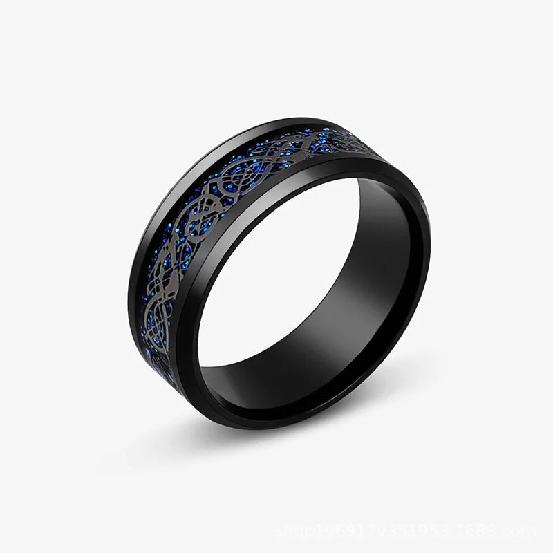 Stainless Steel Inlay Red Carbon Fibre Rings For Men Tungsten Black Wedding Viking Dragon Rings Accessories Anillo Hombre