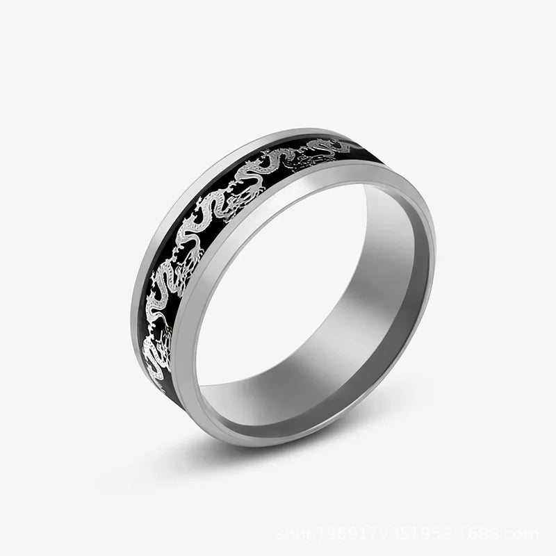 Stainless Steel Inlay Red Carbon Fibre Rings For Men Tungsten Black Wedding Viking Dragon Rings Accessories Anillo Hombre