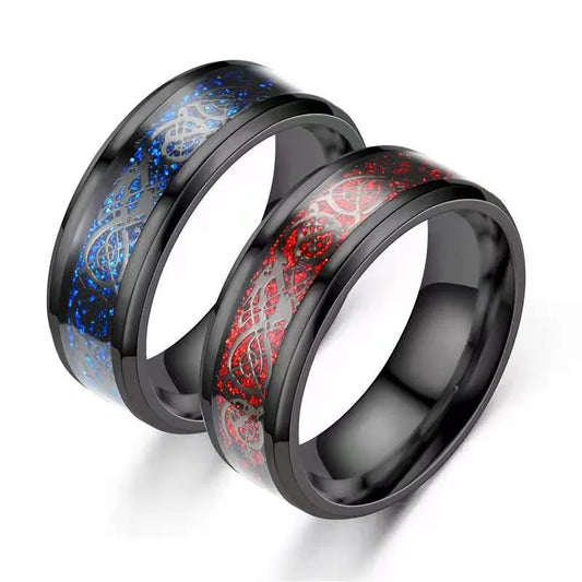 Stainless Steel Inlay Red Carbon Fibre Rings For Men Tungsten Black Wedding Viking Dragon Rings Accessories Anillo Hombre