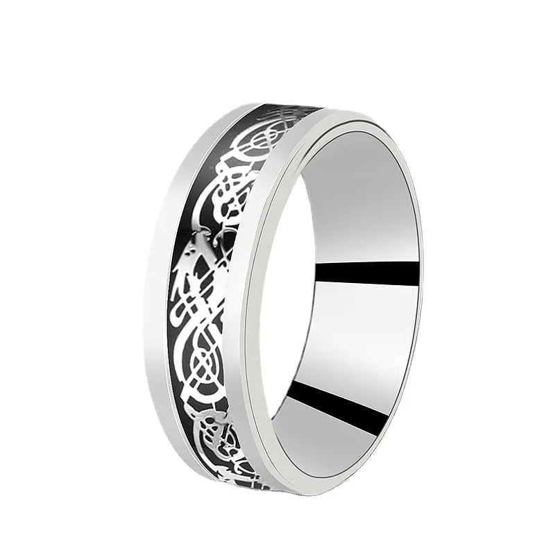 Stainless Steel Inlay Red Carbon Fibre Rings For Men Tungsten Black Wedding Viking Dragon Rings Accessories Anillo Hombre