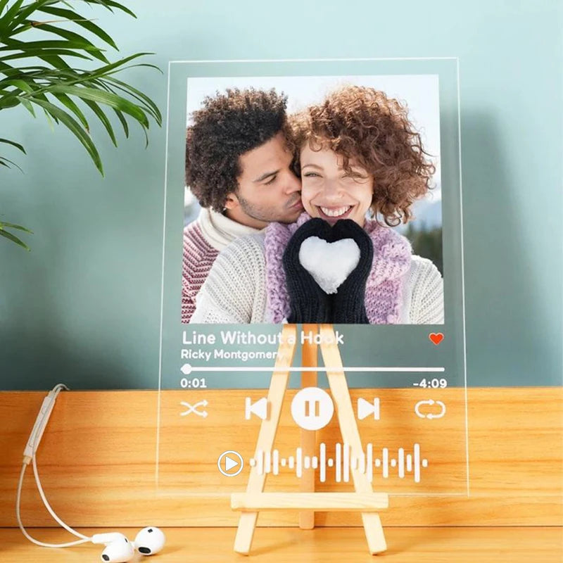 Custom Couple Photo Music Code Customized Acrylic Board Plaque Advertisement Desktop Decoration LED Light Valentine's Day Gift