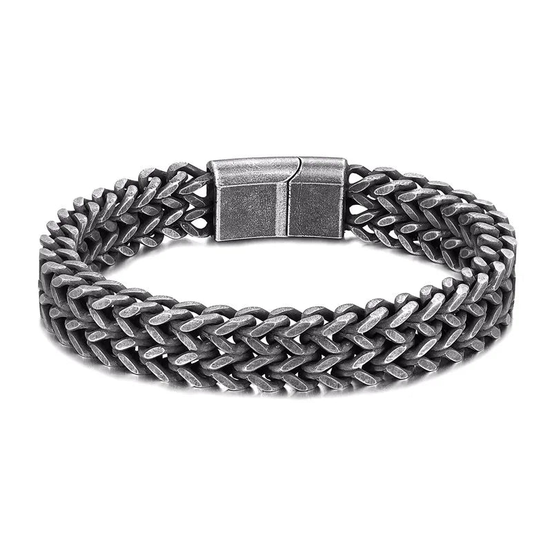 MKENDN Punk Men 12mm Wide Cuban Link Chain Bracelet Stainless Steel Motorcycle Bracelets Accessories Male Pulseira