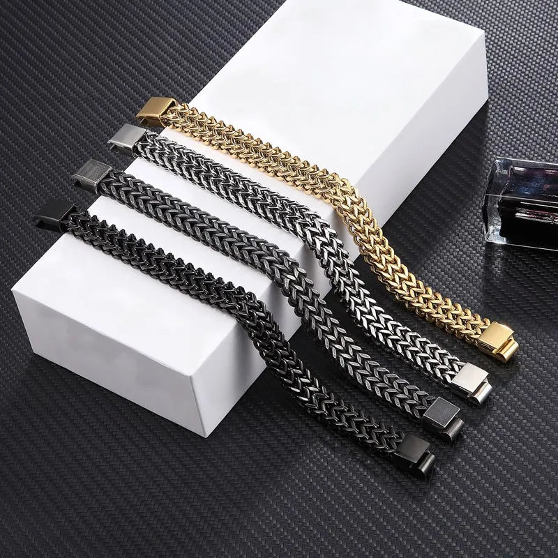 MKENDN Punk Men 12mm Wide Cuban Link Chain Bracelet Stainless Steel Motorcycle Bracelets Accessories Male Pulseira