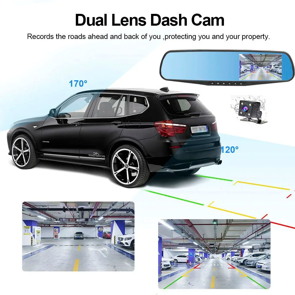 HGDO Rear View Mirror Recorder 3 in 1 Dash Cam  Anti glare Blue Mirror Car Dvr FHD 1080P Video Camera retrovisor con camara