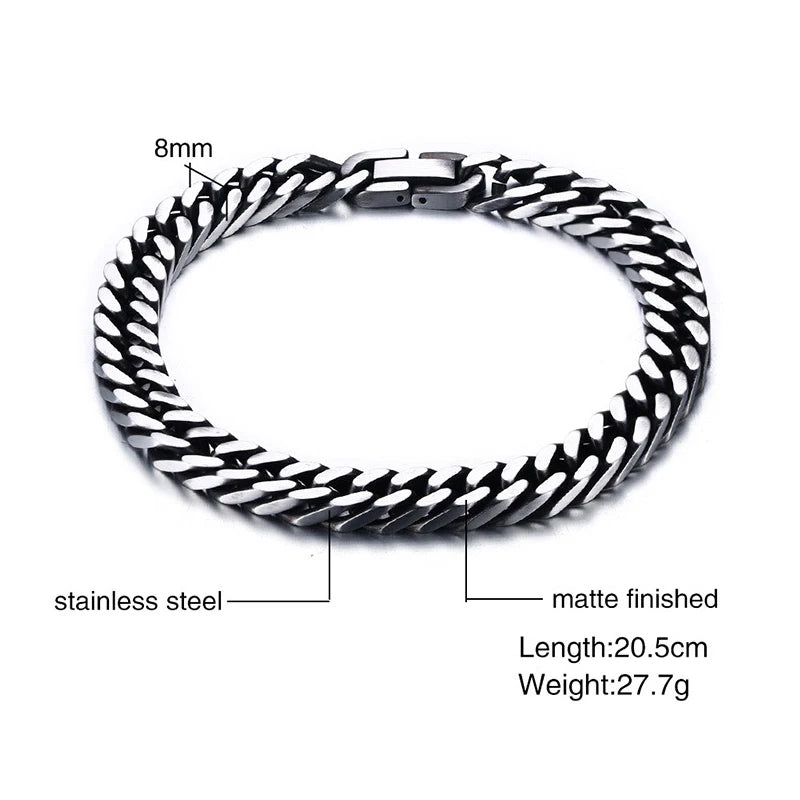 oulai777 stainless steel Steel color bracelet men chain hand black chain bracelets cuban link retro rock charm male accessories