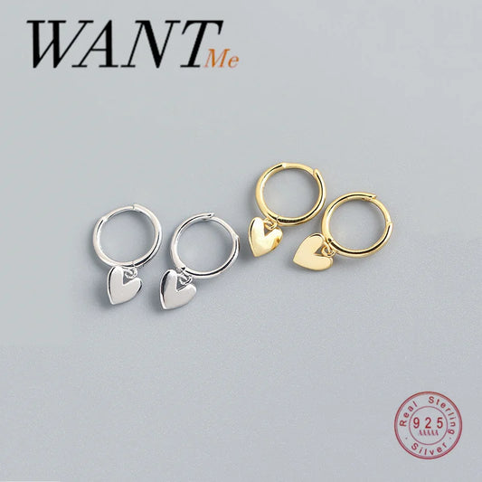 WANTME Real 925 Sterling Silver Minimalist Love Heart Tassel Stud Earrings for Fashion Women Teen Girls Party Jewelry Gift