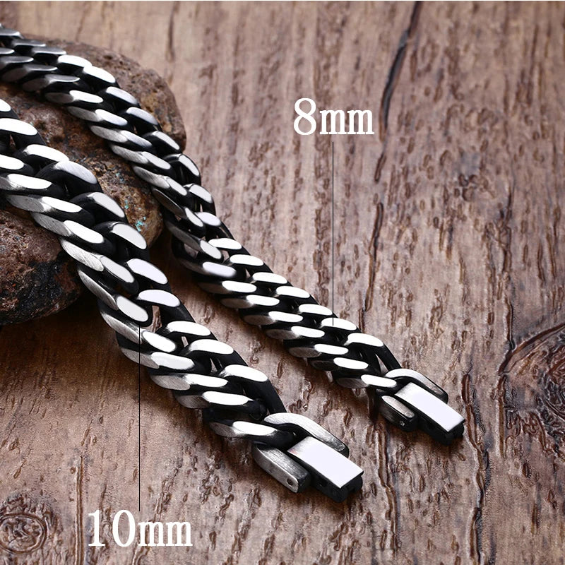 oulai777 stainless steel Steel color bracelet men chain hand black chain bracelets cuban link retro rock charm male accessories