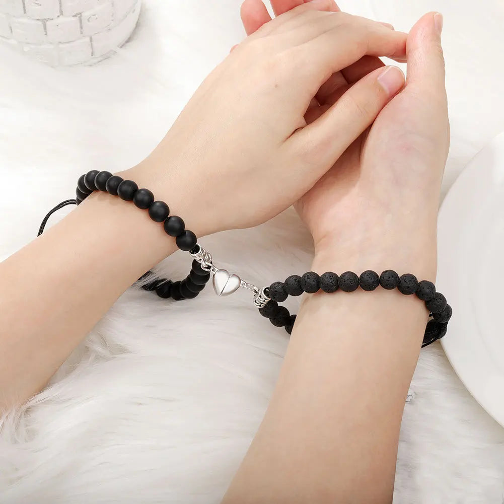 Romantic Natural Stone Couples Matching Bracelets for Women Men Heart Magnetic Distance Bracelet Yoga Jewelry Accessories