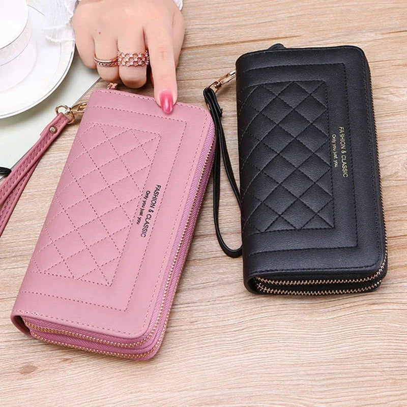 Women Long Wallet Fashion Zipper High Capacity Coin Purse Wallets Double Zipper Pu Leather Clutch Luxury Money Phone Bag