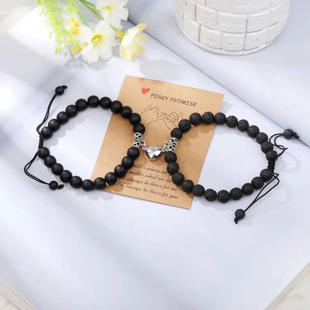 Romantic Natural Stone Couples Matching Bracelets for Women Men Heart Magnetic Distance Bracelet Yoga Jewelry Accessories