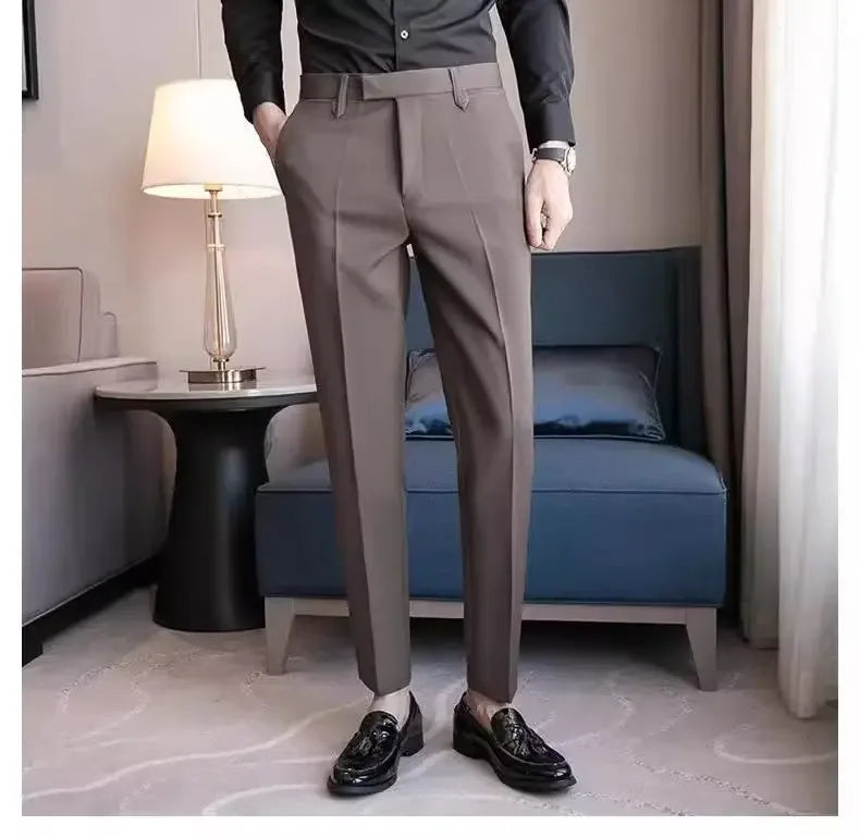 English Gentleman's Coffee Color Business Suit Pants Casual Draped Trousers For Men Fashionable Spring Autumn Small Foot