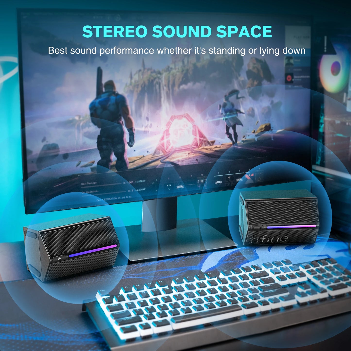 FIFINE Gaming Sound Box with Stereo Surround Sound, USB RGB Speaker with Vol Control for PC,Laptop,PS4/5,TV-Ampligame A20