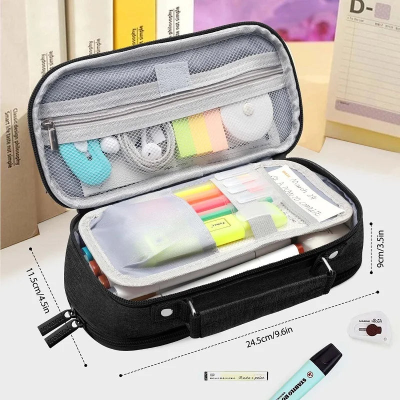 Pen Storage Bag Pencil Case 4 Layer Large Capacity Cosmetic High Quality Study Supplies Simple Student Stationary Boxes