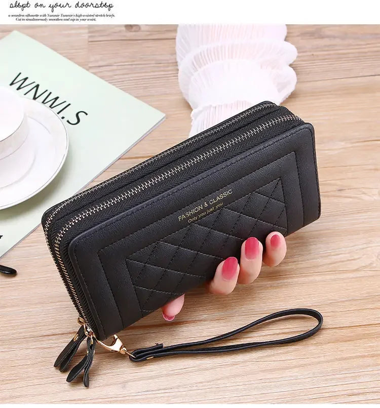 Women Long Wallet Fashion Zipper High Capacity Coin Purse Wallets Double Zipper Pu Leather Clutch Luxury Money Phone Bag