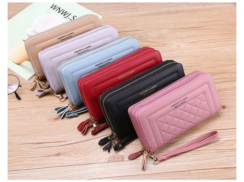 Women Long Wallet Fashion Zipper High Capacity Coin Purse Wallets Double Zipper Pu Leather Clutch Luxury Money Phone Bag