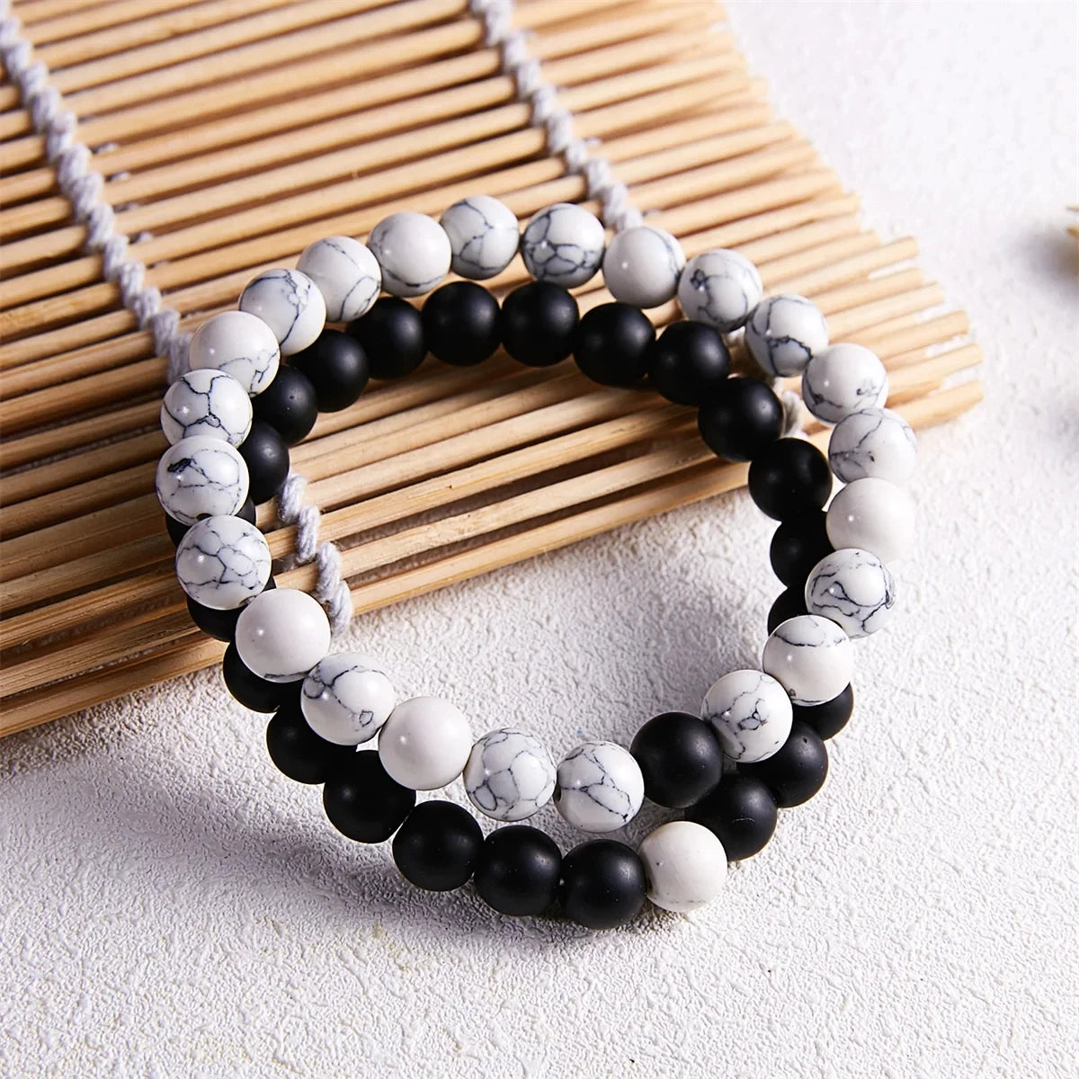 Natural Stone Beaded Bracelets Set For Couples Men Women Distance Black Matte White Turquoise Lava Stone Yoga Bead Bracelet