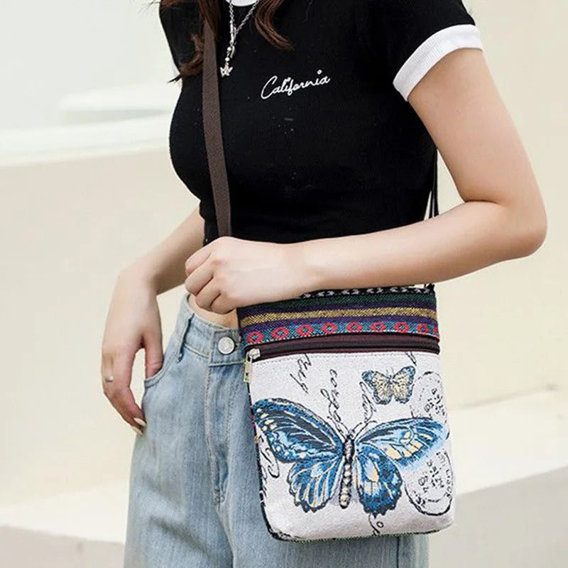 Women's Canvas Handbags Hot Sale Casual Shoulder Bag Owl Embroidered Ethnic Bag Vintage Messenger Bag Ladies Shoulder Bag