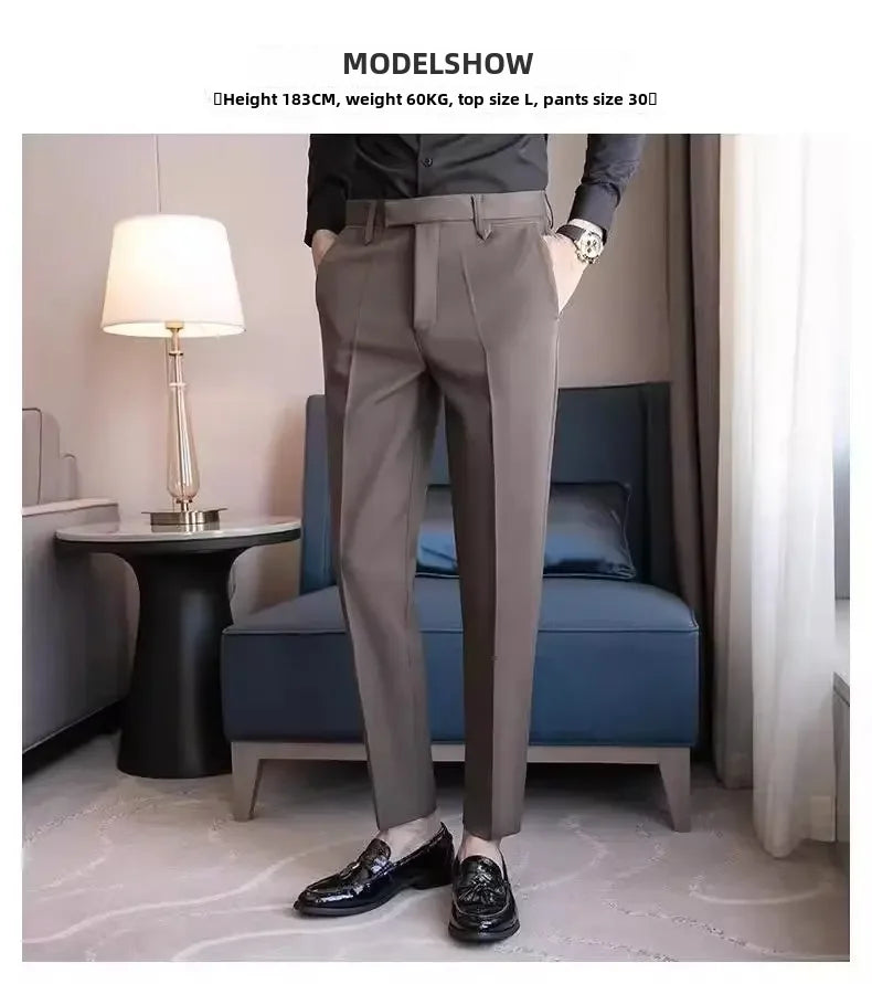 English Gentleman's Coffee Color Business Suit Pants Casual Draped Trousers For Men Fashionable Spring Autumn Small Foot