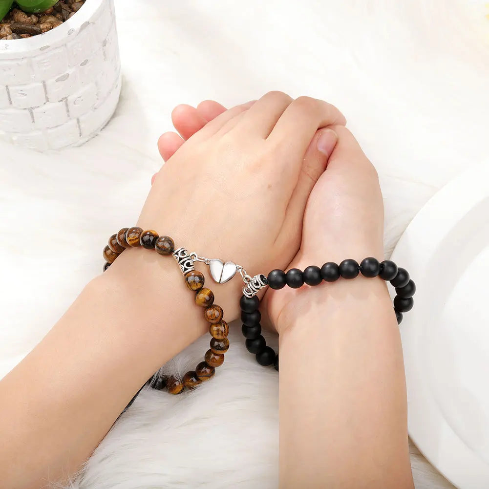 Romantic Natural Stone Couples Matching Bracelets for Women Men Heart Magnetic Distance Bracelet Yoga Jewelry Accessories