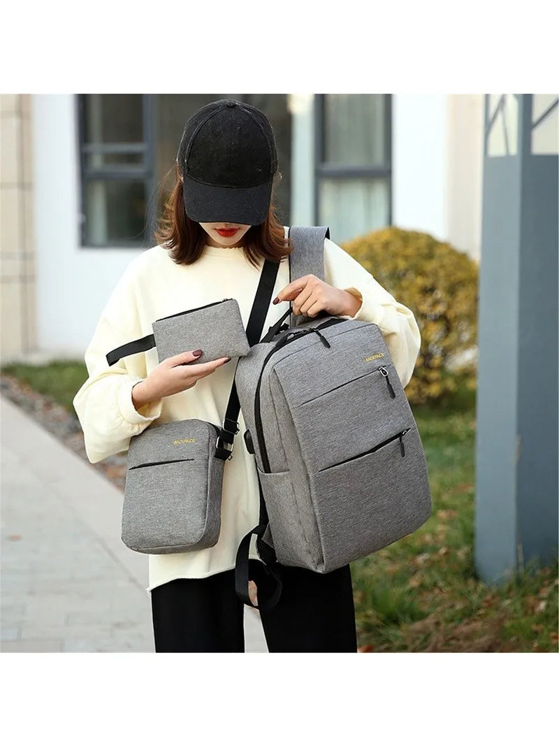 Men's Business Backpack USB Charging Casual Female Student School Bag Minimalist Fashion Computer Bags Three Piece Set