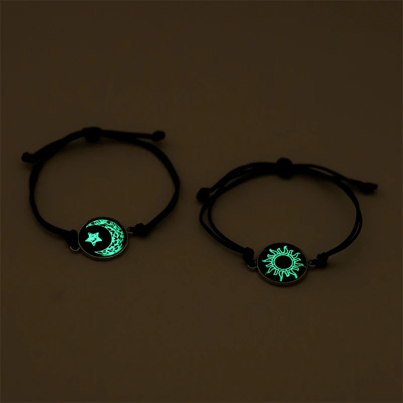 2pcs/set Romantic Luminous Sun Moon Couple Bracelets For Women Men Handmade Braided Rope Lover Party Bracelet Jewelry Gift