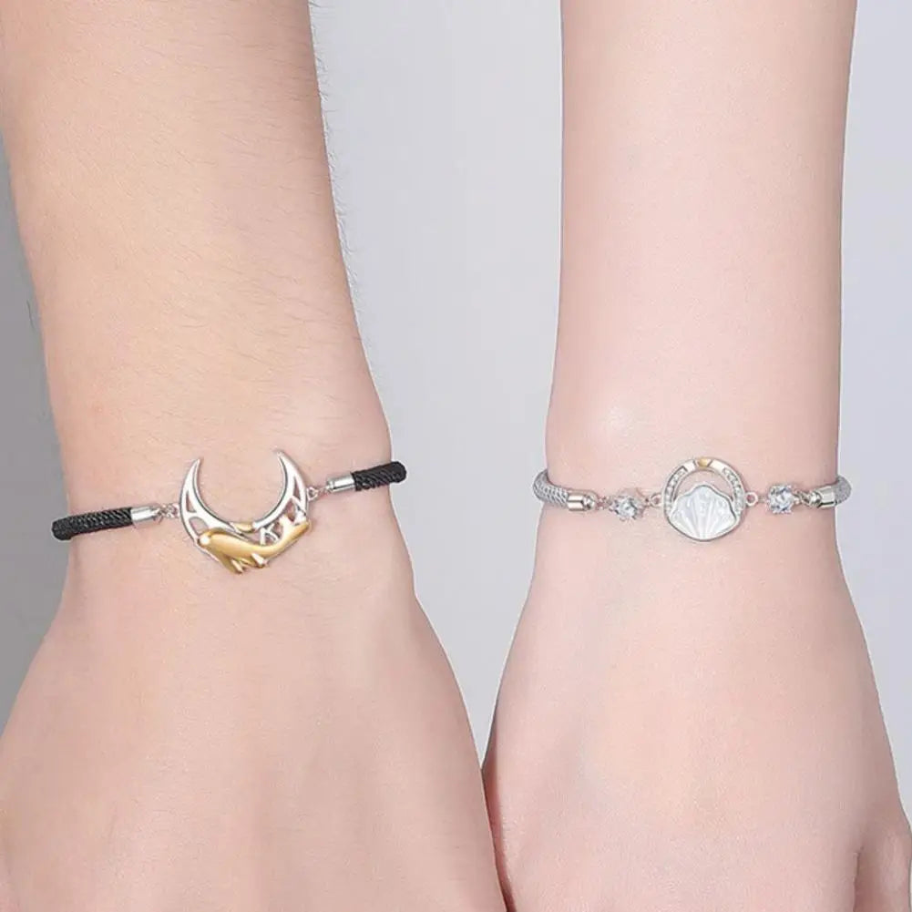 Shell Sun Whale Moon Bracelet For Men Women Jewelry Zircon Rope Bracelets Couple Anniversary Gift Adjustable Charm Bracelet