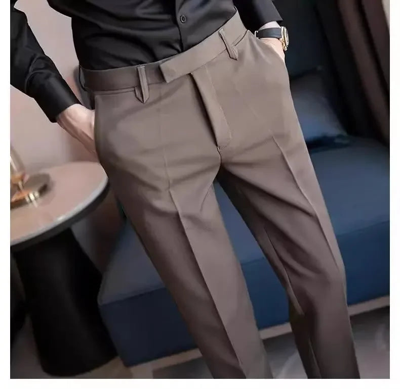 English Gentleman's Coffee Color Business Suit Pants Casual Draped Trousers For Men Fashionable Spring Autumn Small Foot