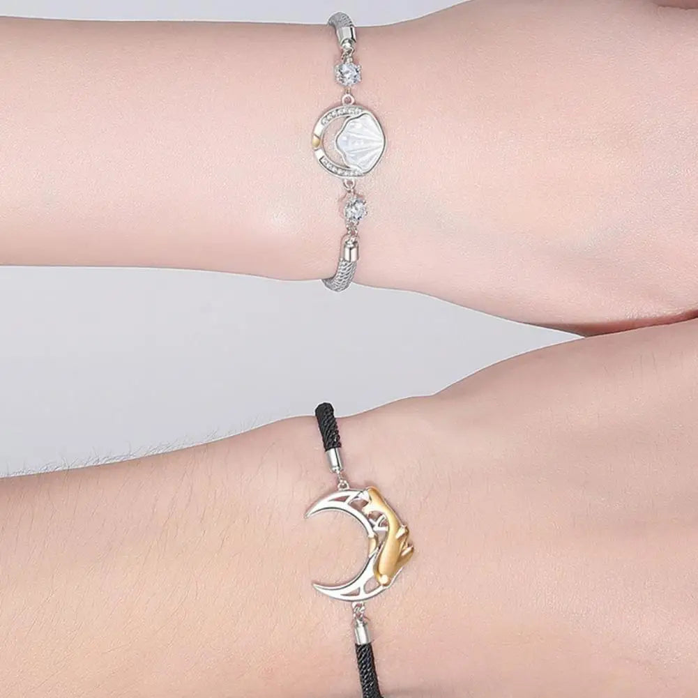 Shell Sun Whale Moon Bracelet For Men Women Jewelry Zircon Rope Bracelets Couple Anniversary Gift Adjustable Charm Bracelet