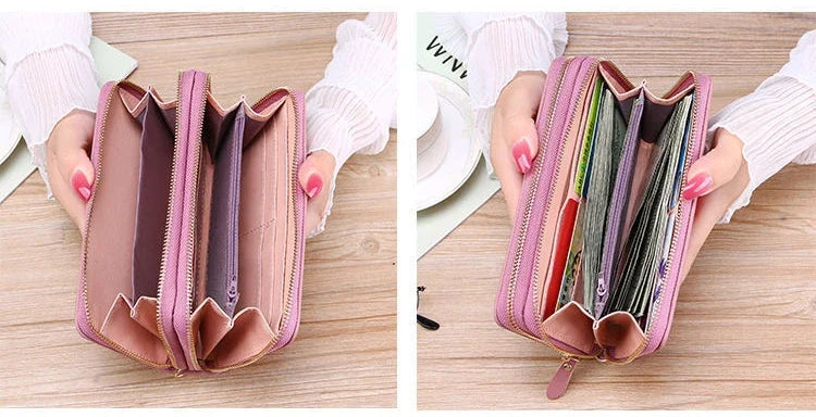 Women Long Wallet Fashion Zipper High Capacity Coin Purse Wallets Double Zipper Pu Leather Clutch Luxury Money Phone Bag