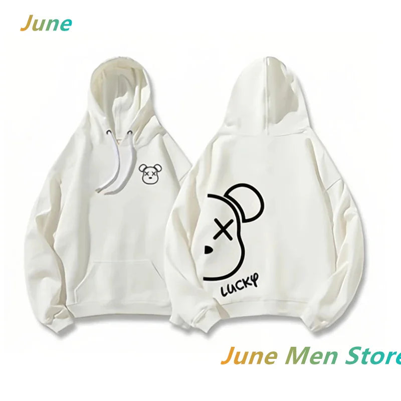 Valentine's Day Cotton Cartoon Bear Puzzle Graphic Loose Couple Hooded Cotton Spring Autumn Long Sleeved Men Women Sweatshirt