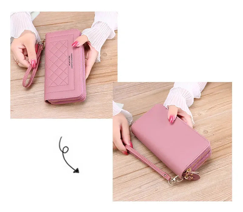 Women Long Wallet Fashion Zipper High Capacity Coin Purse Wallets Double Zipper Pu Leather Clutch Luxury Money Phone Bag