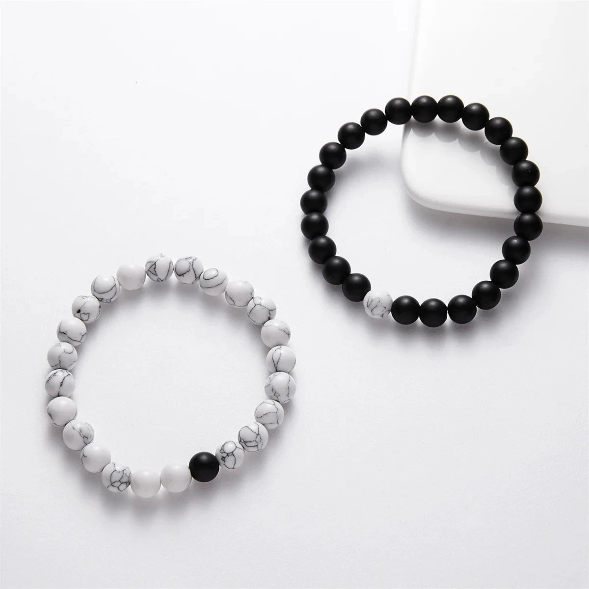 Natural Stone Beaded Bracelets Set For Couples Men Women Distance Black Matte White Turquoise Lava Stone Yoga Bead Bracelet