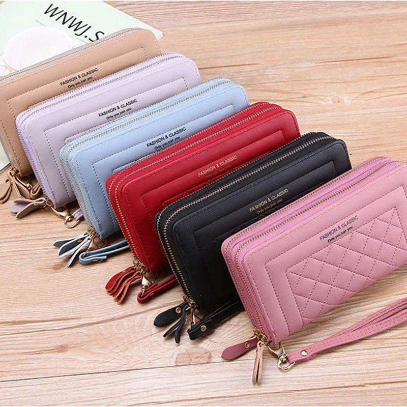 Women Long Wallet Fashion Zipper High Capacity Coin Purse Wallets Double Zipper Pu Leather Clutch Luxury Money Phone Bag