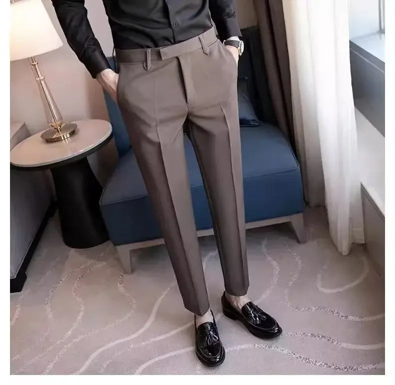 English Gentleman's Coffee Color Business Suit Pants Casual Draped Trousers For Men Fashionable Spring Autumn Small Foot