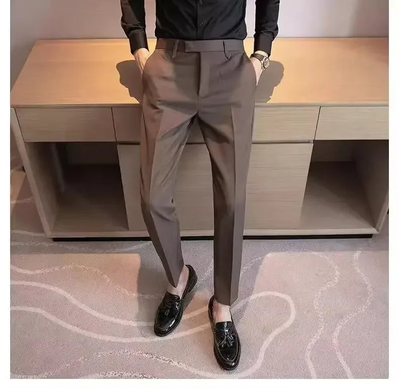 English Gentleman's Coffee Color Business Suit Pants Casual Draped Trousers For Men Fashionable Spring Autumn Small Foot