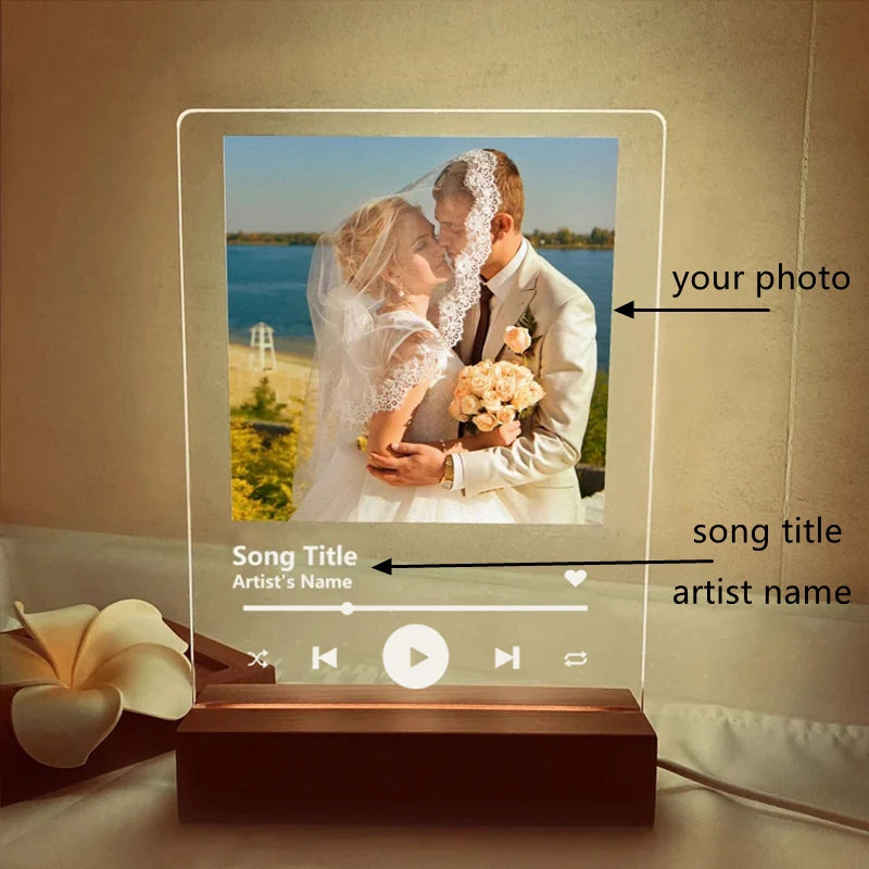 Custom Couple Photo Music Code Customized Acrylic Board Plaque Advertisement Desktop Decoration LED Light Valentine's Day Gift