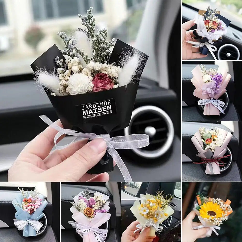 Mini Creativity Dried Flowers Bouquet Car Perfume Air Clip Ornament Bouquet Interior Car Vent Flower Accessories Eternal Q3P7