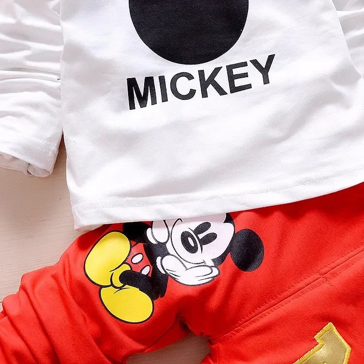 İlkbahar ve Sonbahar Yeni Ürünler Erkek Çocuk Giyim Seti Sevimli Mickey Pamuklu Kapşonlu Mont + Tişört + Pantolon 3 Parça Set Rahat Çocuk Spor Giyim