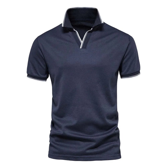 AIOPESON V Neck Polo Shirts for Men Solid Color Short Sleeve Classic Mens Polos 2022 New Summer Polo Shirt Men Clothing