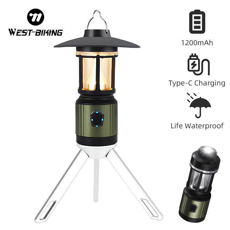 WEST BIKING Portable Camping Light Waterproof USB Rechargeable Bulb For Traveling Lantern Emergency Light Hiking Flashlight