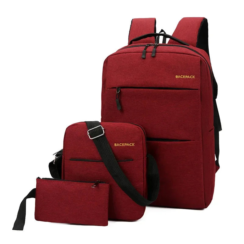 Men's Business Backpack USB Charging Casual Female Student School Bag Minimalist Fashion Computer Bags Three Piece Set