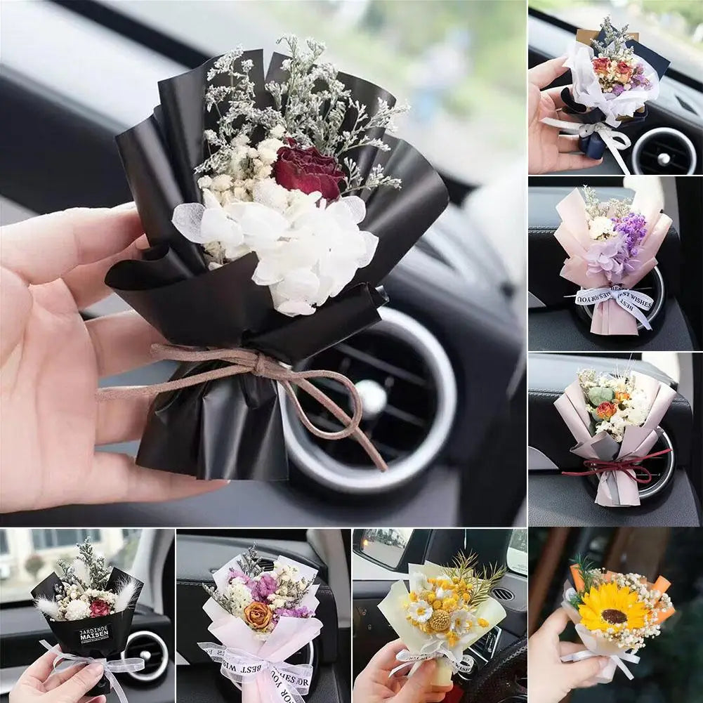 Mini Creativity Dried Flowers Bouquet Car Perfume Air Clip Ornament Bouquet Interior Car Vent Flower Accessories Eternal Q3P7