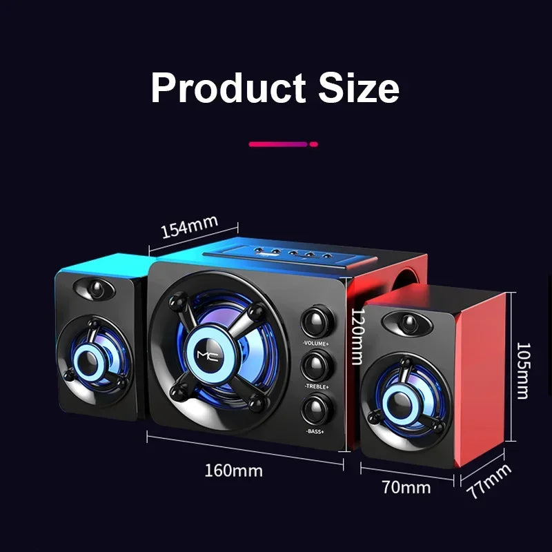 HIFI 3D Stereo Alto-falantes Coloridos LED Luz Pesada AUX USB Com Fio Sem Fio Bluetooth Á Audio Home Theater Surround Som Bar TV