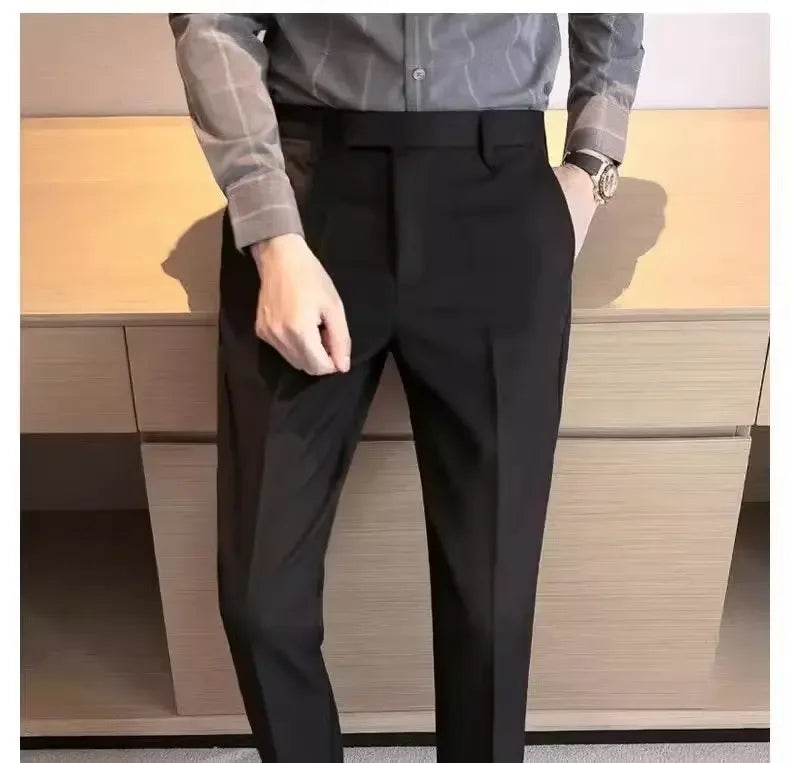 English Gentleman's Coffee Color Business Suit Pants Casual Draped Trousers For Men Fashionable Spring Autumn Small Foot