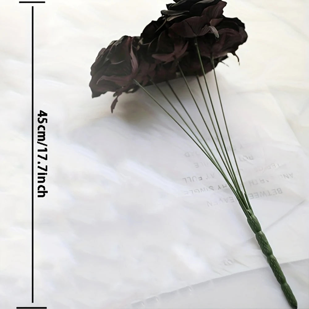 Black Silk Rose Gothic Artificial Flowers Bride Wedding Hand Holding Bouquet for Party Wedding Home Garden DIY Halloween Decor