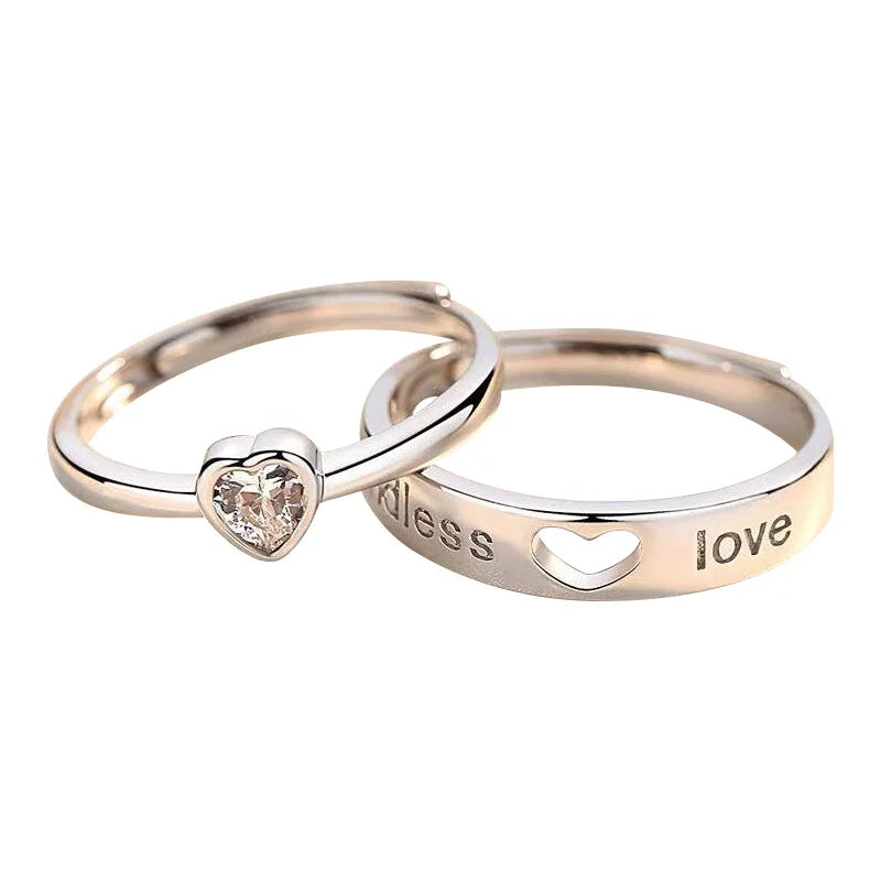 Zircon Love Heart Couple Rings for Women Men Lover Jewelry Silver Color Letter Ring Valentine's Day Girlfriends Gift