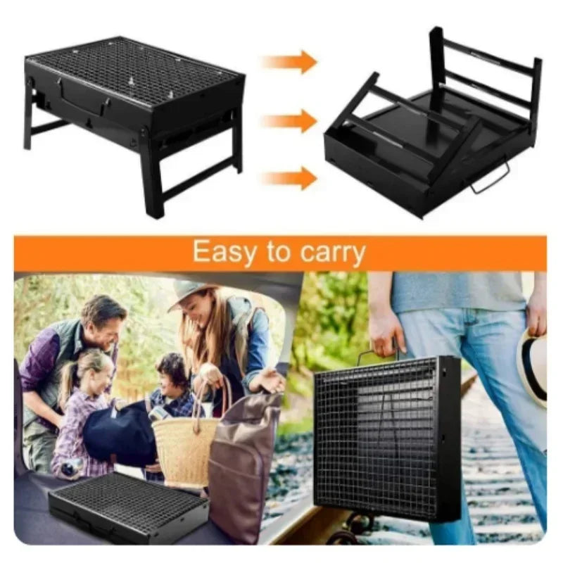 1Pcs Folding Portable Barbecue Charcoal Grill Stainless Steel Small Mini BBQ Tool Kits for Outdoor Cooking Camping Picnics Beach